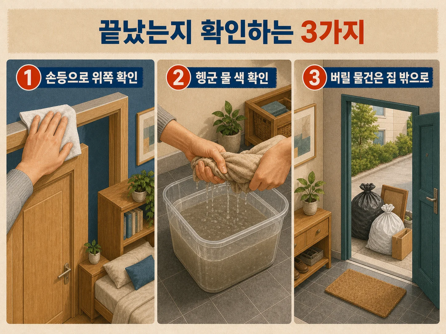 손등과 물걸레 헹굼물로 확인하는 대청소 마무리 점검법