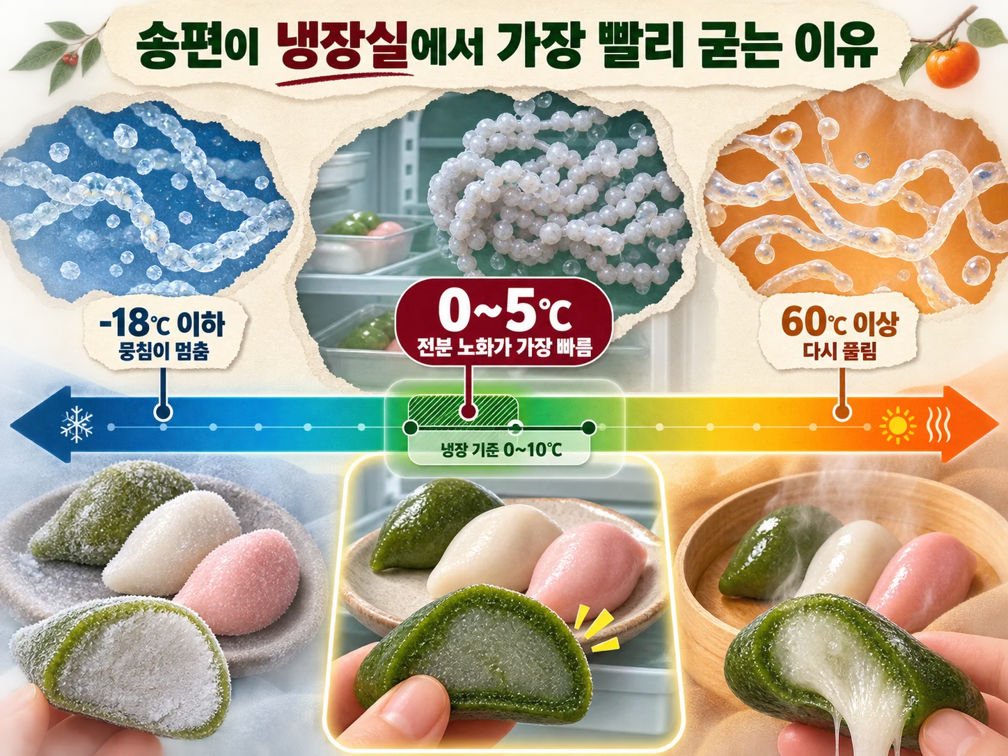 0도에서 5도 구간에서 전분 노화가 빨라지는 냉장 온도 원리