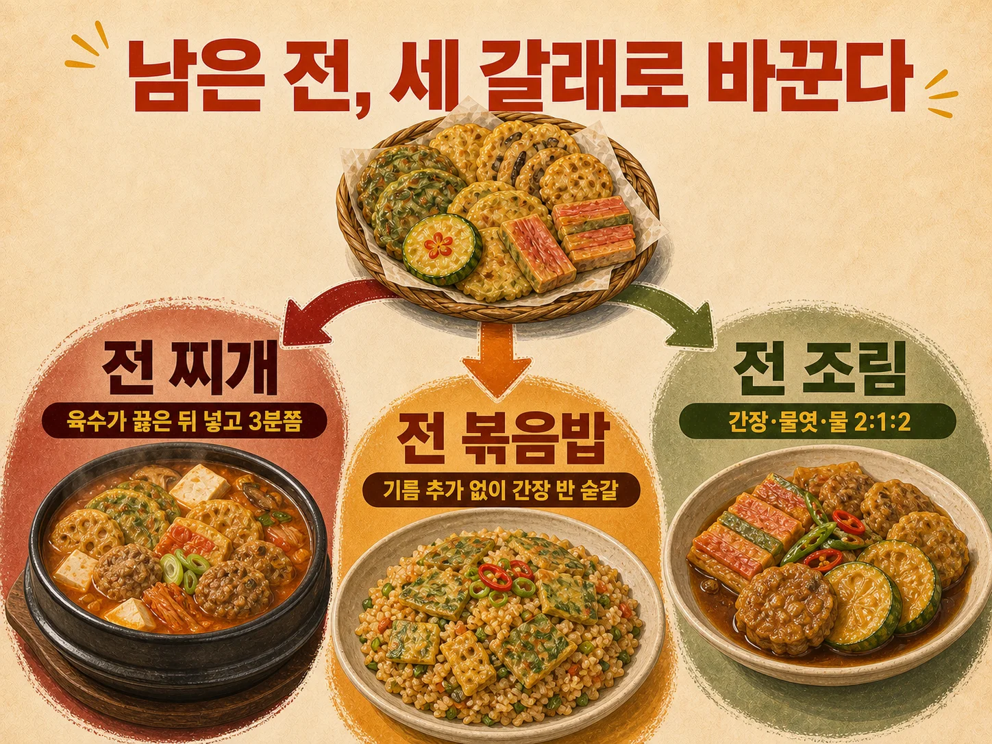 남은 전으로 만드는 찌개 볶음밥 조림 요리