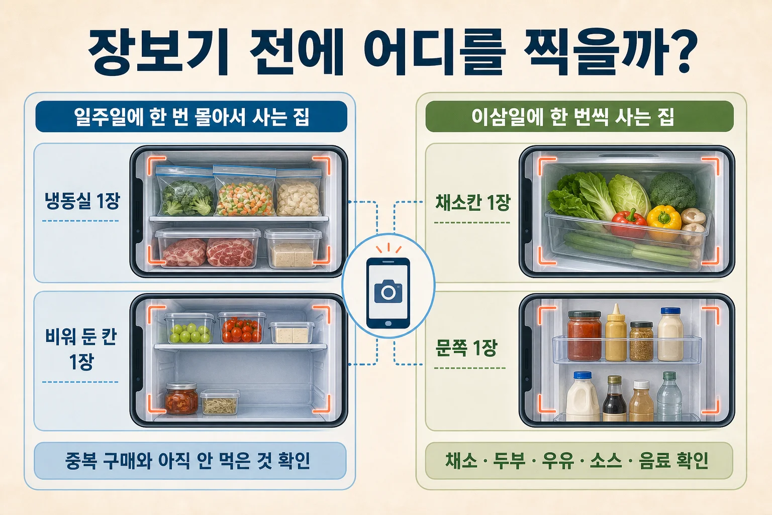 냉장고 내부 사진으로 재고 확인하는 정리 습관