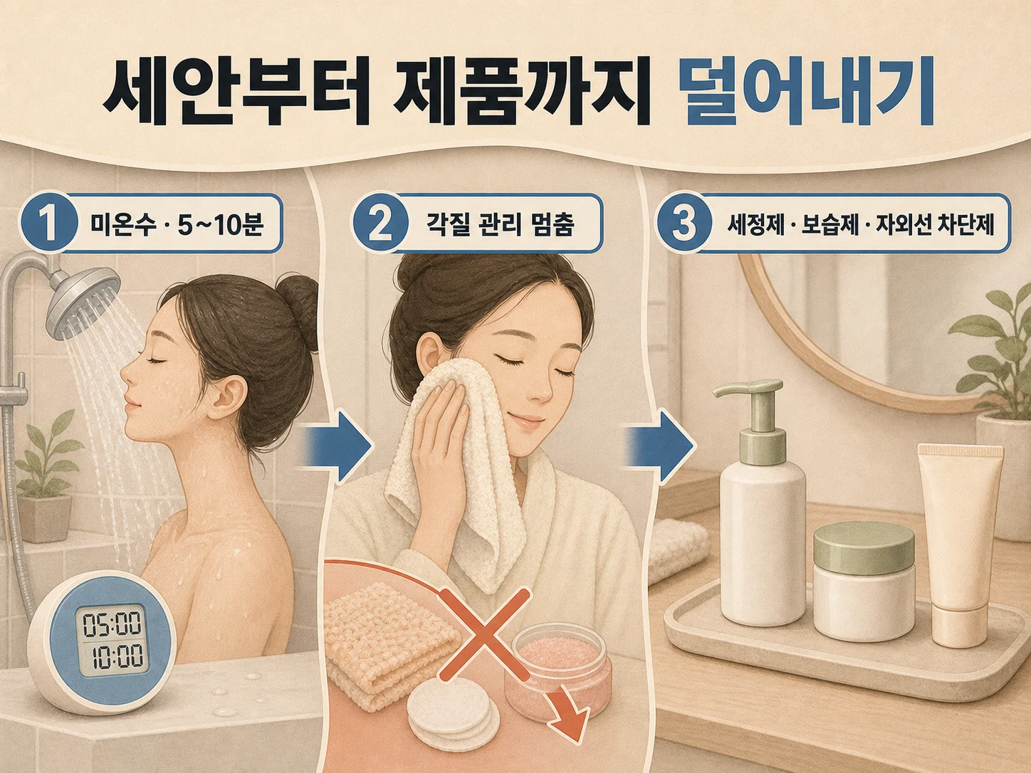세안부터 제품 가짓수까지 덜어내는 4단계 순서