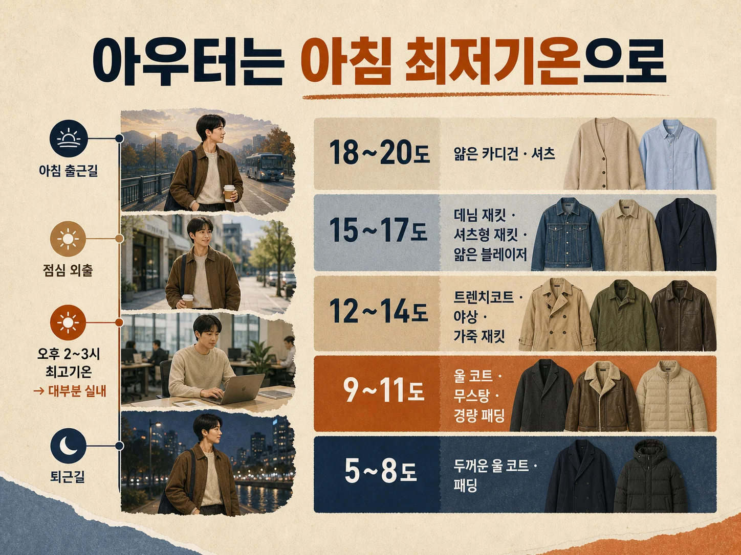 아침 최저기온 구간별로 정리한 아우터 선택 기준표